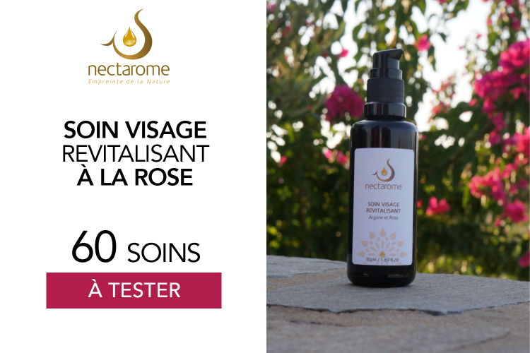 Soin visage revitalisant argan & rose de Nectarome format inédit 10ML : 60 soins à tester !