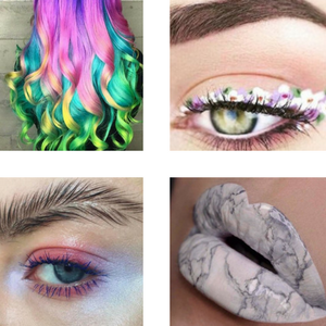 Le Rainbow Hair, l'eyesliner floral, le sourcil en forme de plume ou encore les lèvres marbres : les folles tendances de cette année